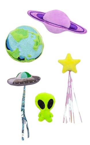 NEON Cosmic Katzenspielzeug: 5-teiliges Katzenminze-Spielzeug-Set (Alien, Erde, Saturn, Sternschnuppe, UFO) von NEON
