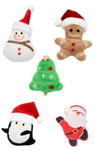 NEON Santa & Friends 5-teiliges Katzenminze-Spielzeug-Set (Weihnachtsbaum, Lebkuchenmann, Pinguin, Weihnachtsmann, Schneemann) von NEON