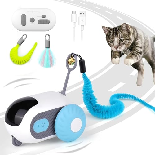 NEOVSUNY Katzenspielzeug Selbstbeschäftigung,Interaktives Katzenspielzeug Selbstbeschäftigung,Über USB Wiederaufladbares mit Fernbedienung (Blau) von NEOVSUNY
