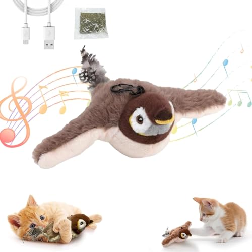 Interaktives Elektrisches Katzenspielzeug, Automatisches Selbstbeschäftigung Katzenspielzeug Vogel mit Katzenminze,Intelligenz Aufladbares Fliegender Vogel Spielzeug für Katzen Flapping Bird Cat Toy von NEOVSUNY