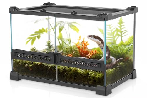 NEPTONION Mini-Reptilien-Glas-Terrarium, 30 x 20 x 20 cm, langlebiger Reptilien-Lebensraum mit hitzebeständigem Rahmen aus Aluminiumlegierung, doppelte Schwingtüren für keinen Stau durch Sand von NEPTONION