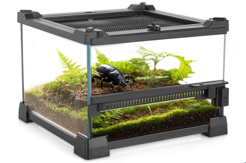 NEPTONION Mini-Reptilien-Glas-Terrarium, 20 x 20 x 14.5 cm, robuster Reptilien-Lebensraum mit hitzebeständigem Rahmen aus Aluminiumlegierung, Einzelschwingtüren, kein Stau durch Sand und Anderen von NEPTONION