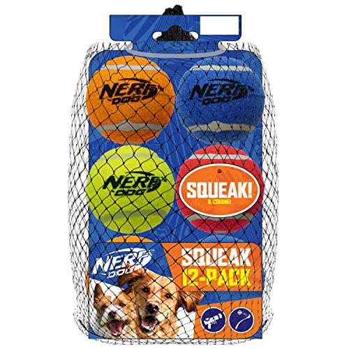 Nerf Dog 12-teiliges Hundespielzeug-Geschenk-Set, inklusive 6,3 cm Quietsch-Tennisball, 12er-Pack, Nerf Tough Material, Mehrfarbig von NERF