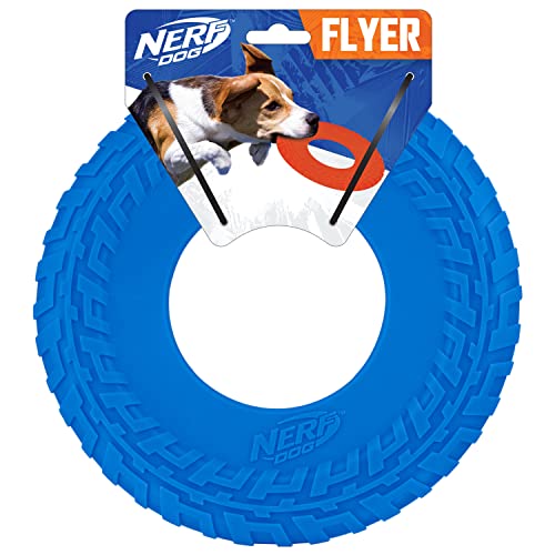 Nerf Dog Gummireifen Flyer Hundespielzeug, Fliegenscheibe, leicht, langlebig, schwimmt im Wasser, ideal für Strand und Pool, 10 Zoll Durchmesser, für mittelgroße/große Rassen, Einzeleinheit, blau, Original Nerf Dog Gummireifen Flyer Hundespielzeug, Fliegenscheibe, leicht, langlebig, schwimmt im Wasser, ideal für Strand und Pool, 10 Zoll Durchmesser, für mittelgroße/große Rassen, Einzeleinheit, blau, Original von Nerf Dog