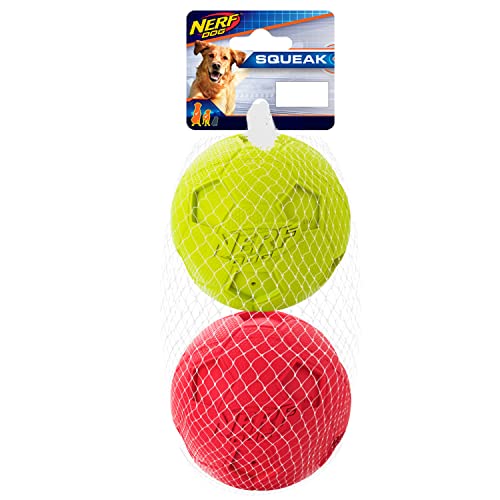 Nerf Dog Soccer Ball Dog Toys with Interactive Squeaker, Lightweight, Durable and Water Resistant, 4 Inches, For Medium/Large Breeds, Two Pack, Green and Red von NERF