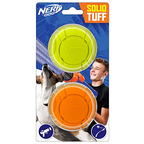 NERF Dog Sonic Ball Hundespielzeug, leicht, langlebig und wasserabweisend, 6,4 cm, für kleine/mittelgroße/große Rassen, Grün und Orange, 2 Stück von NERF