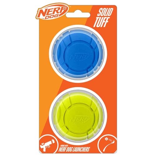 NERF Dog Sonic Ball Hundespielzeug, leicht, langlebig und wasserabweisend, 6,4 cm, für kleine/mittelgroße/große Rassen, Grün und Orange, 2 Stück von NERF