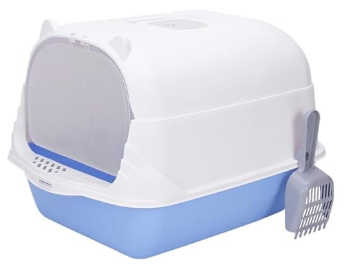 NESPIQ Katzentoilette Für Katzen Geschlossene Katzentoilette, Anti-Spritzer, Abnehmbar, Für Hauskatzen, Mit Vordertür, Kätzchentöpfchen Mit Schaufel Katzenklo Für Katzen(Blue) von NESPIQ