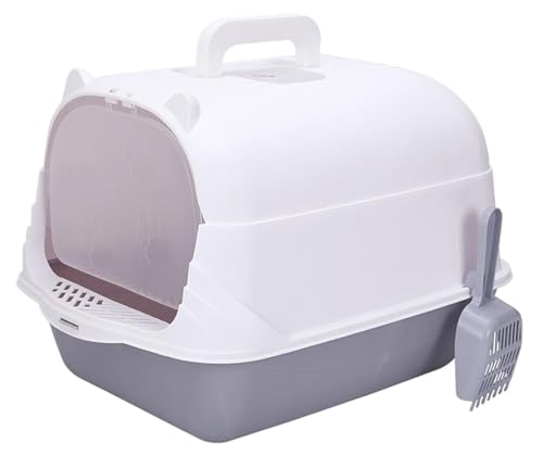 NESPIQ Katzentoilette Für Katzen Geschlossene Katzentoilette, Anti-Spritzer, Abnehmbar, Für Hauskatzen, Mit Vordertür, Kätzchentöpfchen Mit Schaufel Katzenklo Für Katzen(Grey) von NESPIQ
