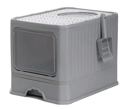 NESPIQ Katzentoilette Für Katzen Tragbare, Zusammenklappbare Katzentoilette Mit Deckel Und Schaufel, Schubladentyp, Geschlossene Katzentoilette Mit Spritzschutz Katzenklo Für Katzen(Grey) von NESPIQ