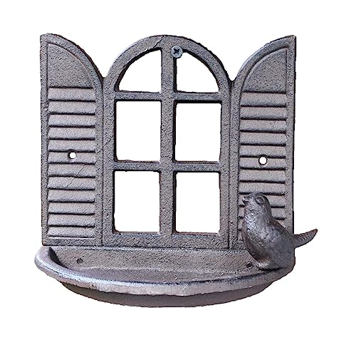 NESPIQ Vogelfutterhaus Balkon Garten Vogelhäuschenwand Aus Gusseisen Mit Fensterscheibe Und Soliden Vogelfiguren, Wanddekoration Aus Eisen Futterhaus Für Vögel von NESPIQ