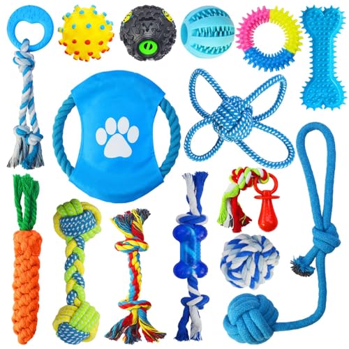 NESSICURE Kauspielzeug für Welpen, interaktives quietschendes Hundespielzeug mit Seil, Zahnreinigung, Kauspielzeug für kleine bis mittelgroße Hunde, Angstlinderung und Langeweile, 15 Stück NESSICURE Kauspielzeug für Welpen, interaktives quietschendes Hundespielzeug mit Seil, Zahnreinigung, Kauspielzeug für kleine bis mittelgroße Hunde, Angstlinderung und Langeweile, 15 Stück von NESSICURE