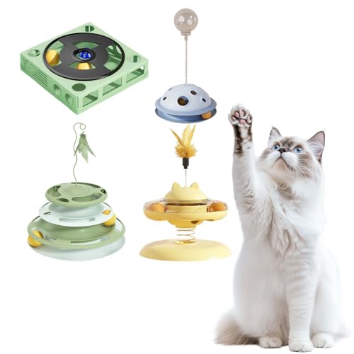 NESSICURE Puzzlespielzeug für Haustiere, interaktives Spielzeug für Hauskatzen, Slow-Food-Futterspender mit Schienenbasis, Teaser-Stick für Katzen und Hunde (Puzzle) von NESSICURE