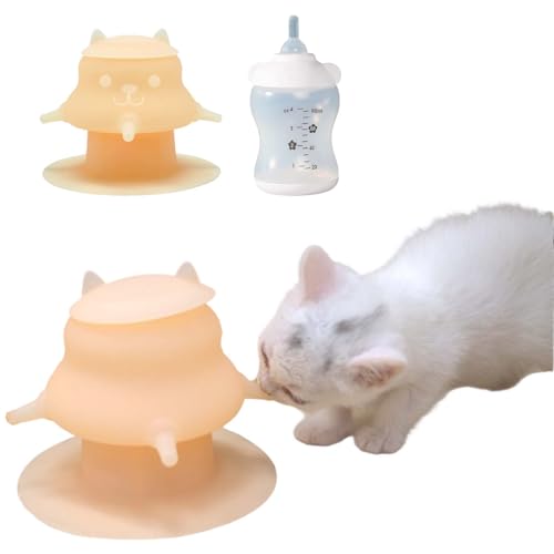 NESSICURE Welpen-Futterspender zum Stillen, Kätzchen-Nippel, hochwertige Silikon-Stillstation, 230ml-Flaschen mit 4 Nippeln, auslaufsicher, ideale Höhe, Starke Saugkraft (Orange) von NESSICURE