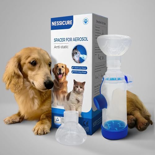 Pet Inhalator Spacer mit 2 Größen Masken für Katzen und Hunde, Aerosolkammer mit Atemflussanzeige, kompatibel mit jedem MDI Pet Inhalator Spacer mit 2 Größen Masken für Katzen und Hunde, Aerosolkammer mit Atemflussanzeige, kompatibel mit jedem MDI von NESSICURE