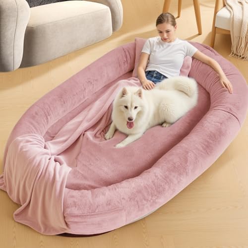 NESTROAD Hundebett für Mensch & Hund,180x114x35cm,waschbarer Kunstfellbezug mit Decke und Kissen,extra großes Sitzsackbett in Menschengröße,Rosa NESTROAD Hundebett für Mensch & Hund,180x114x35cm,waschbarer Kunstfellbezug mit Decke und Kissen,extra großes Sitzsackbett in Menschengröße,Rosa von NESTROAD