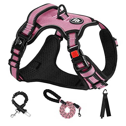 NESTROAD Hundegeschirr Mittelgroße Hunde Rosa, Größe M Anti Zieh Geschirr für Hunde Mittel, Halsumfang 33~43CM Brustumfang 43~64CM, Hundesicherheitsgurt Sicherheitsgeschirr Hund Gepolstert von NESTROAD