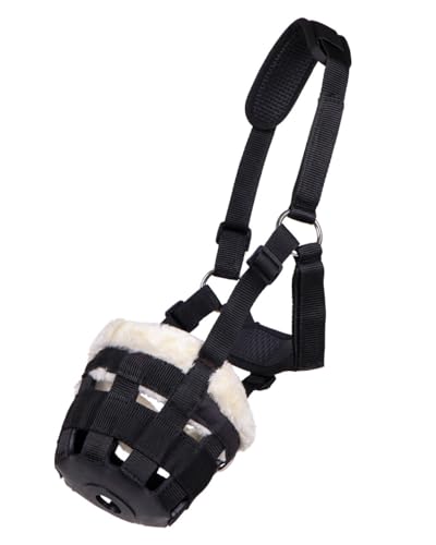 NETPROSHOP Fressbremse Beweidungsmaske mit Kunstfellbesatz Shetty Pony Cob Full, Groesse:Full, Farbe:Schwarz von NETPROSHOP