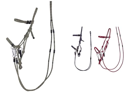 NETPROSHOP Knotenhalfter Multifunktionsset mit abnehmbaren Zügeln, als Halfter und Zaumzeug verwendbar, Gr. Shetty-XFull, Groesse:Cob, Farbe:Olivgruen von NETPROSHOP
