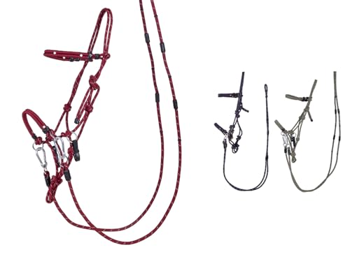 NETPROSHOP Knotenhalfter Multifunktionsset mit abnehmbaren Zügeln, als Halfter und Zaumzeug verwendbar, Gr. Shetty-XFull, Groesse:Pony, Farbe:Bordeaux von NETPROSHOP