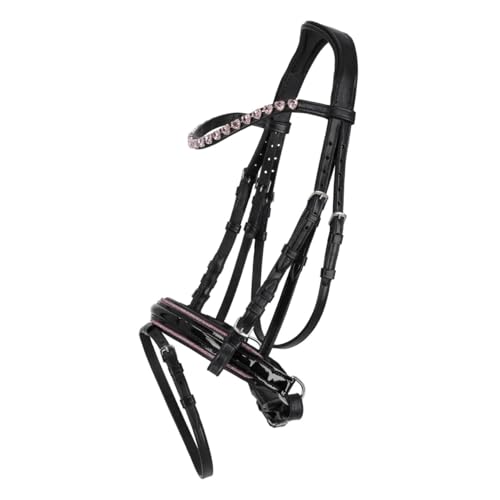 NETPROSHOP Leder Trense Bixie mit Herz-Straßsteinchen weich gepolstert Shetty und Mini Shetty, Groesse:Mini Shetty, Farbe:Rosa von NETPROSHOP
