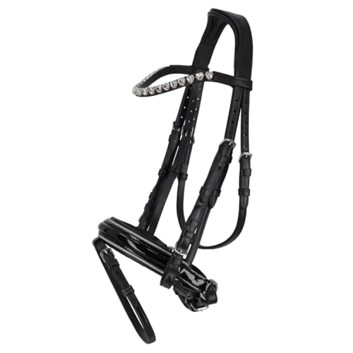 NETPROSHOP Leder Trense Bixie mit Herz-Straßsteinchen weich gepolstert Shetty und Mini Shetty, Groesse:Shetty, Farbe:Silber von NETPROSHOP