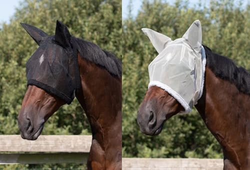 netproshop Fliegenmaske mit Ohren tragbar ohne Halfter Shetty, Pony, Fohlen Pony/Cob/Full, Groesse:Fohlen, Farbe:Schwarz von NETPROSHOP