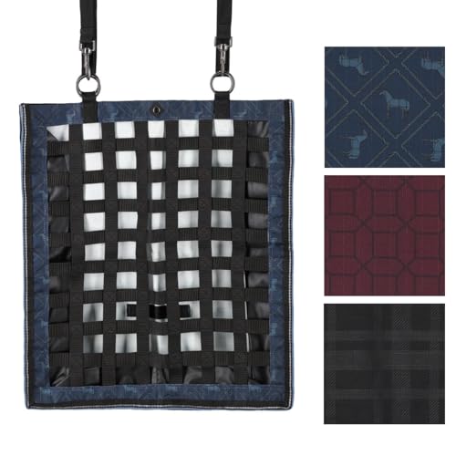 NETPROSHOP Slow Feeder Gitter Heusack für 4-6 kg, Öffnungen 4 cm mit Klettverschluß sowie Ringen und Schlaufen, Farbe:Navy Dusk von NETPROSHOP