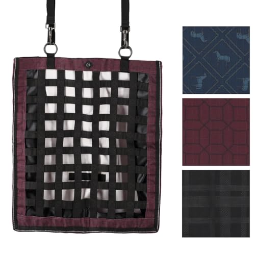 NETPROSHOP Slow Feeder Gitter Heusack für 4-6 kg, Öffnungen 4 cm mit Klettverschluß sowie Ringen und Schlaufen, Farbe:Wine Red von NETPROSHOP