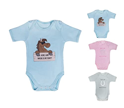 netproshop Baby Strampler Bobby mit Pferdemotiv 'Here I am' Blau Rosa Pistachio Gr. 56 + 68, Kindergroesse:56, Farbe:Blau netproshop Baby Strampler Bobby mit Pferdemotiv 'Here I am' Blau Rosa Pistachio Gr. 56 + 68, Kindergroesse:56, Farbe:Blau von NETPROSHOP