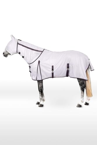 netproshop Set Kompletter Fliegenschutz bestehend aus Fliegendecke, Halsteil abnehmbar und Fliegenmaske Gr. 105-155, Groesse:155, Farbe:Weiss von NETPROSHOP