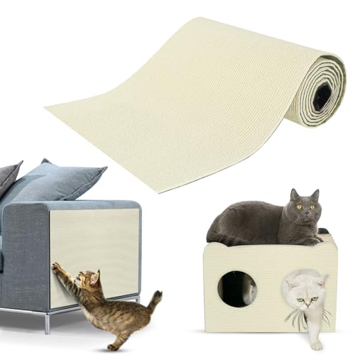 Kratzmatte Katze Selbstklebend,Kratzfestes Sofa kratzmatte Katze,Selbstklebend Kratzteppich Katze Wand,Wiederverwendbar kratzteppich Katze,DIY Kratzmatte Katze 30 * 100cm(Beige) von NEUFOOD