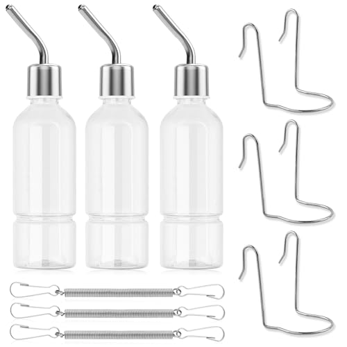 3 Stück Kaninchen Wasserflasche, tragbare automatische Haustier-Wasserflaschen zum Aufhängen, kein Tropfen, Hamster-Wasserspenderflaschen mit Halter (transparent, 180 ml) von NEUSID