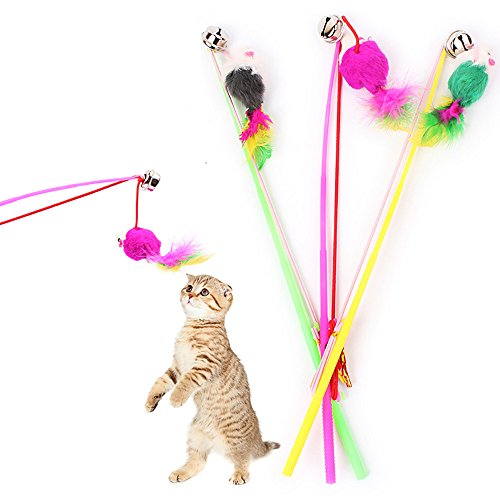 NEVRTP Interaktive Katzenspielzeug-Federaufsätze Kätzchen-Katzen-Teaser Interaktive Spielzeugrute mit Glocke und Feder (ONE, zufällig-F30cm) von NEVRTP