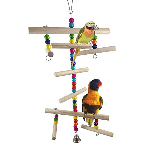 NEVRTP Papagei Vögel Sitzstangen Pfote Schleifen Spielzeug Käfig Ständer Spielzeug hängen Holz Aktivität Zweige Klettertreppe für Wellensittiche Kanaren Nymphensittich Sittich von NEVRTP