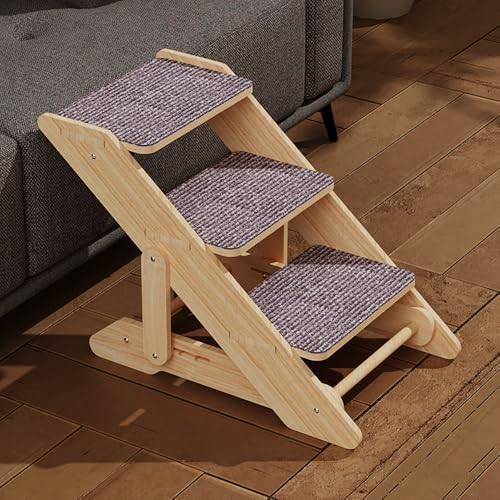NEWFUN Haustiertreppe 40 cm Hoch, Hundetreppe Sofa, Höhenverstellbare Hunderampe, Faltbar, 3-stufige Haustiertreppe für Betten, Sofas, Farbe Walnuss von NEWFUN