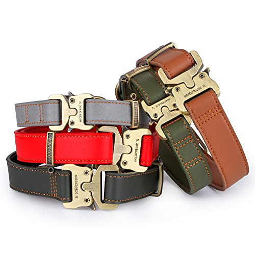 NEWSOFLY Hundehalsband aus Leder, verstellbar, strapazierfähig, mit Griff für Hunde, taktisches Halsband mit Schnellverschluss-Metallschnalle (L-2,5 cm × (38,1 cm – 49,5 cm), Khaki) von NEWSOFLY