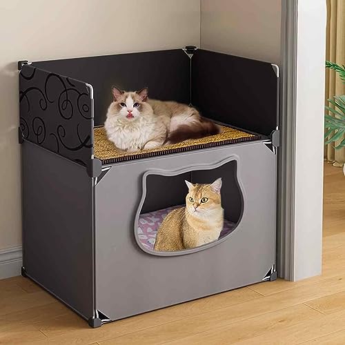 NEZIH Cat House Indoor Für 2 Katzen, Faltbare Katzenbetten, Kätzchenstift, Aps-Material, Universell Für Alle Jahreszeiten, Halbschlosses Katzenhaus/K/47 * 37 * 55Cm von NEZIH