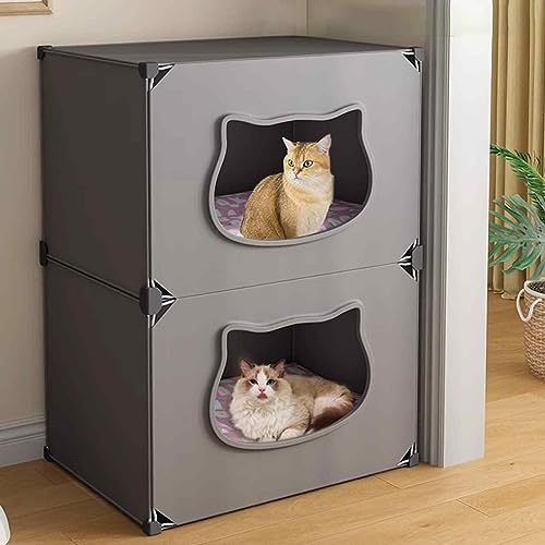 NEZIH Cat House Indoor Für 2 Katzen, Faltbare Katzenbetten, Kätzchenstift, Aps-Material, Universell Für Alle Jahreszeiten, Halbschlosses Katzenhaus/K/47 * 37 * 73Cm von NEZIH