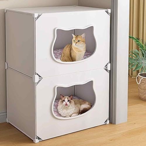 NEZIH Cat House Indoor Für 2 Katzen, Faltbare Katzenbetten, Kätzchenstift, Aps-Material, Universell Für Alle Jahreszeiten, Halbschlosses Katzenhaus/White/47 * 37 * 73Cm von NEZIH