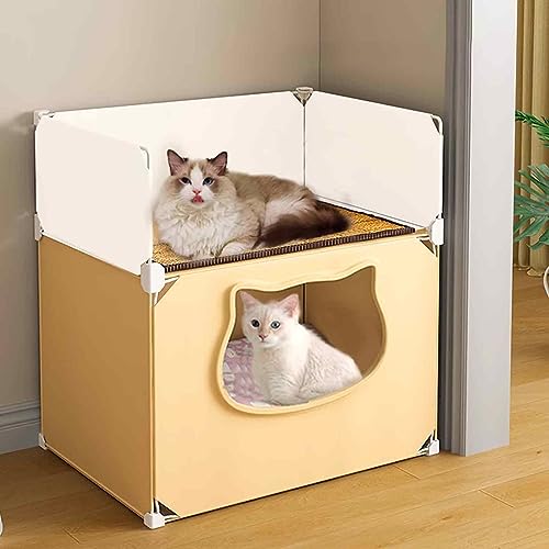 NEZIH Cat House Indoor Für 2 Katzen, Faltbare Katzenbetten, Kätzchenstift, Aps-Material, Universell Für Alle Jahreszeiten, Halbschlosses Katzenhaus/Yellow/47 * 37 * 55Cm von NEZIH