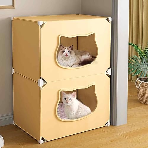 NEZIH Cat House Indoor Für 2 Katzen, Faltbare Katzenbetten, Kätzchenstift, Aps-Material, Universell Für Alle Jahreszeiten, Halbschlosses Katzenhaus/Yellow/47 * 37 * 73Cm von NEZIH