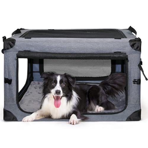 NEZUC Weiche, faltbare Hundebox – 91,4 cm, tragbare Reise-Hundebox mit weichen Seiten für große Hunde, 4-Türer, faltbare Hundetragetasche, Haustierhütte für drinnen und draußen, Grau, 91,4 cm L x 55,9 NEZUC Weiche, faltbare Hundebox – 91,4 cm, tragbare Reise-Hundebox mit weichen Seiten für große Hunde, 4-Türer, faltbare Hundetragetasche, Haustierhütte für drinnen und draußen, Grau, 91,4 cm L x 55,9 von NEZUC