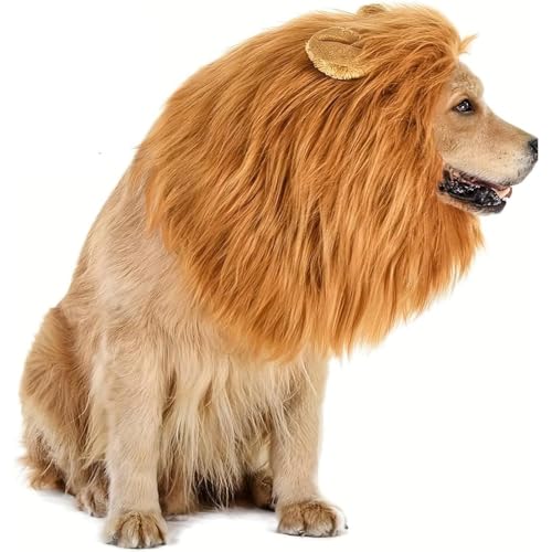 NFGTJYUI Lion Mane for Dog, Lion Mane Costume for Dog, Lion Mane Dog Collar, Pet Clothes Adjustable Dog Lion Costume Wig with Ears for Medium and Large Dog Dress up (Large,Reddish Brown) von NFGTJYUI