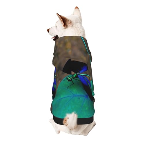 Hunde-Kapuzenpullover mit Libellen-Motiv, für kleine Hunde, elastischer Stoff, weich und warm für das Tier und einfach zu tragen, Schwarz und Blau von NGANOH