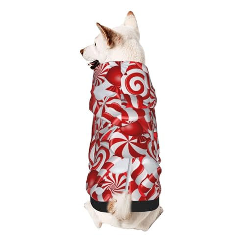 Hunde-Kapuzenpullover mit Zuckerstangen-Motiv für kleine Hunde, elastischer Stoff, weich und warm für das Tier und einfach zu tragen von NGANOH