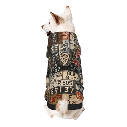 Hunde-Kapuzenpullover mit altem Nummernschild, für kleine Hunde, elastischer Stoff, weich und warm für das Tier und einfach zu tragen von NGANOH