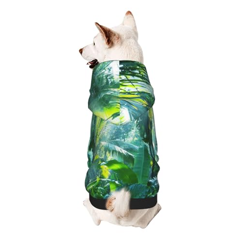 Hunde-Kapuzenpullover mit tropischen Palmenblättern, für kleine Hunde, elastischer Stoff, sehr bequem, weich und warm für das Tier und einfach zu tragen von NGANOH