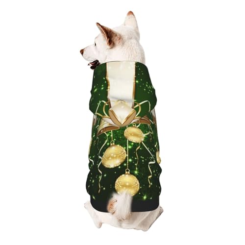 Weihnachtspullover für kleine Hunde, mit goldfarbenen Bällen und Glocken, elastischer Stoff, sehr bequem, weich und warm für das Tier und einfach zu tragen von NGANOH