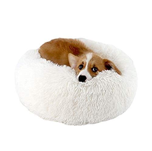 NGHSDO Hundebett Super Soft-warmes Lange Plüsch-Runde Hundebett, Hundedecke Winter-Donut Isomatte for Medium Large Katze/Hund gedruckt und Volltonfarben (Color : White, Size : 4XL 120cm) von NGHSDO